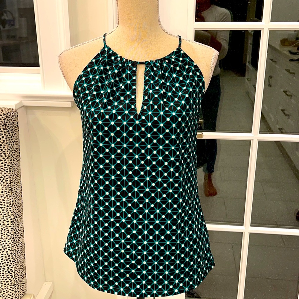 Banana Republic Black & Green Geometric Print Sleeveless Tank